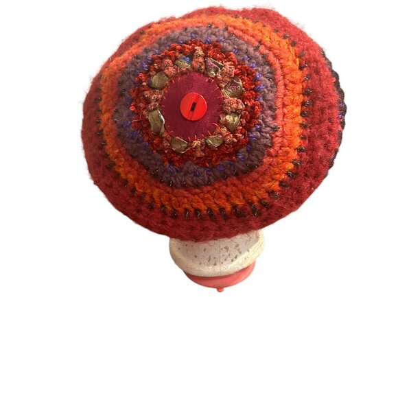 Handmade Vtg Wool Beret Colorful Hat Winter Toque‎ Pink Bohemian Boho Multicolor - Picture 9 of 10